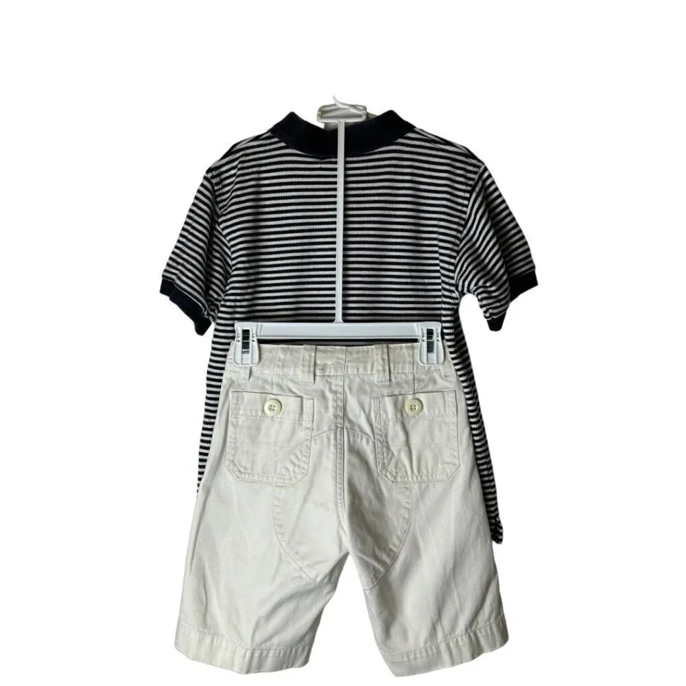 Wes And Willy Ivory And Blue Striped Nautical Pirate Polo Shirt Short Set Size 6
